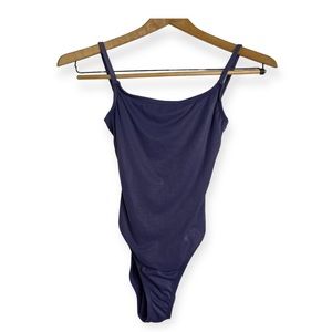 VTG Tommy Bahama Blue Square Neck One Piece Bathing Suit High Cut Leg Size 10